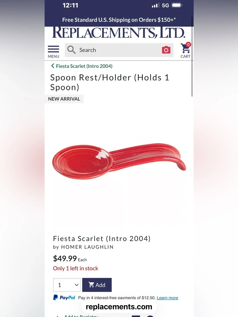 Fiesta Scarlet Spoon Rest Retired Homer Laughlin Red Ceramic USA 8⅛”